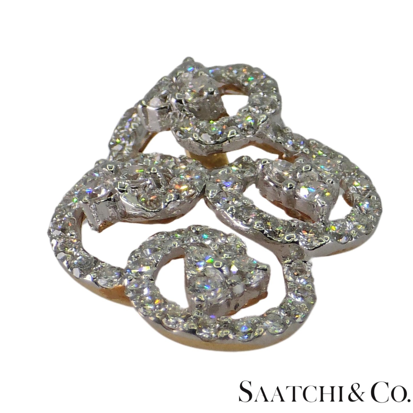18k (750) White and Yellow Gold Natural Diamond Brooch / Pin