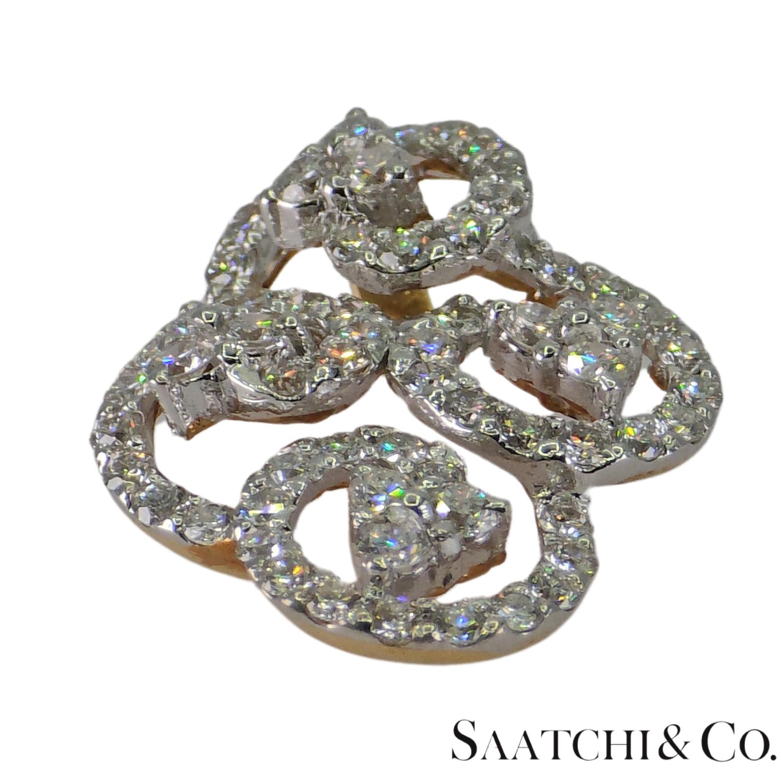 18k (750) White and Yellow Gold Natural Diamond Brooch / Pin