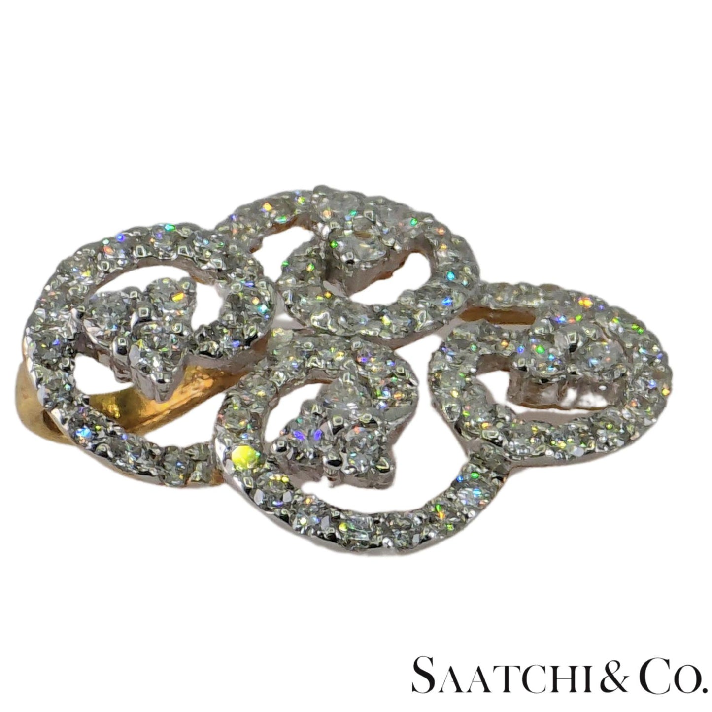18k (750) White and Yellow Gold Natural Diamond Brooch / Pin