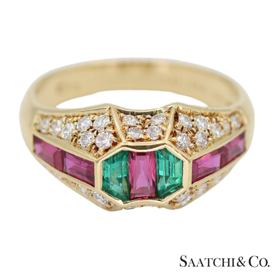 18k (750) Yellow Gold Natural Gemstone and Diamond Ring