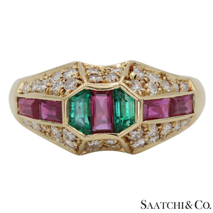 18k (750) Yellow Gold Natural Gemstone and Diamond Ring