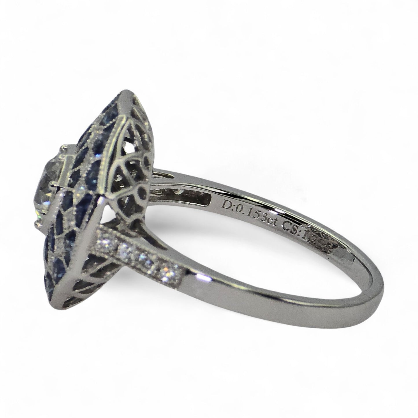 Stunning Brand New Platinum (950) Natural VVS Diamond & Blue Sapphire: Ring