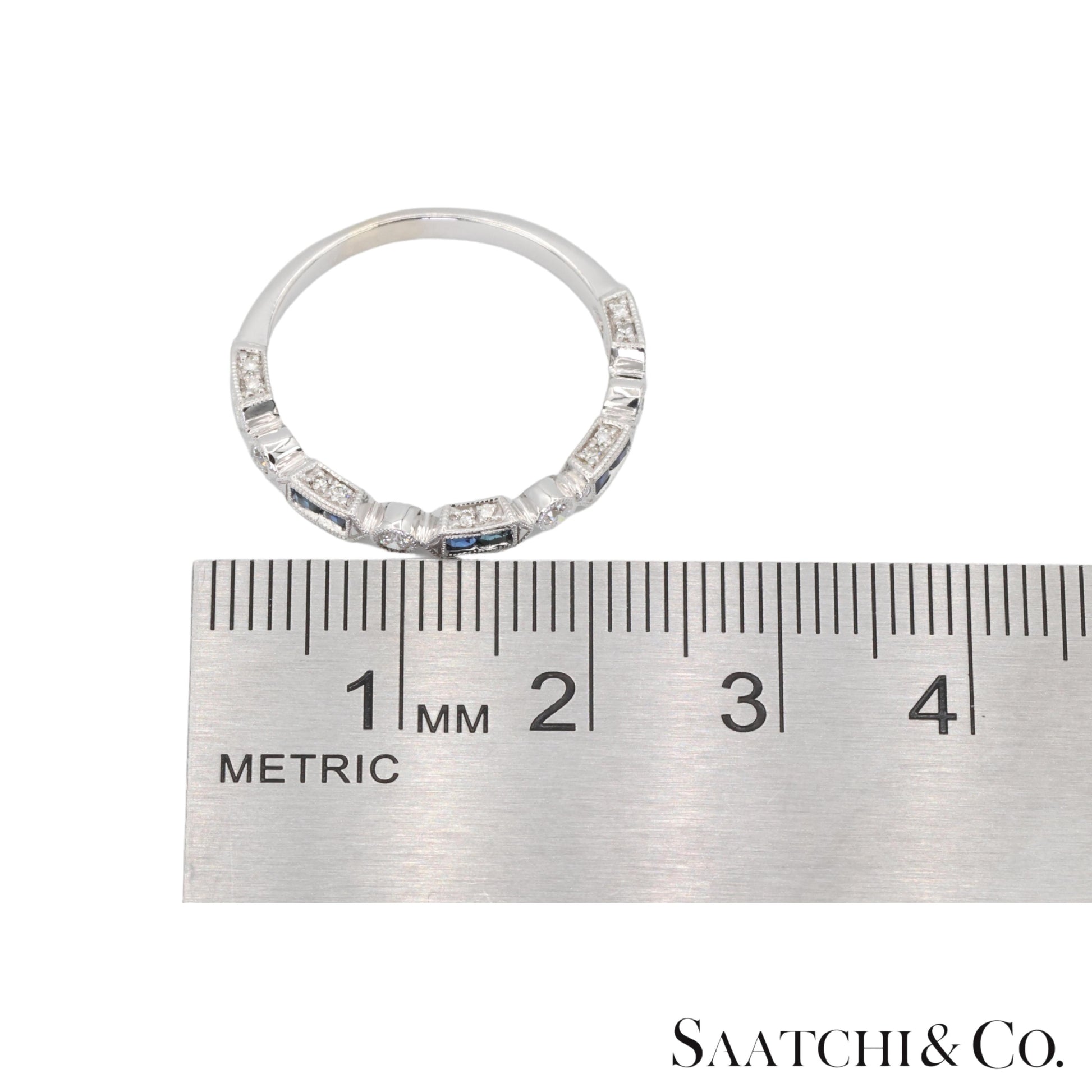 14k (585) White Gold Natural Diamond and Sapphire Band Size 8