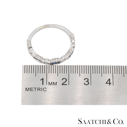 14k (585) White Gold Natural Diamond and Sapphire Band Size 8