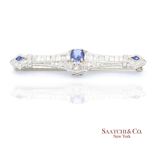 Platinum 950 Natural Sapphire and Diamond Brooch