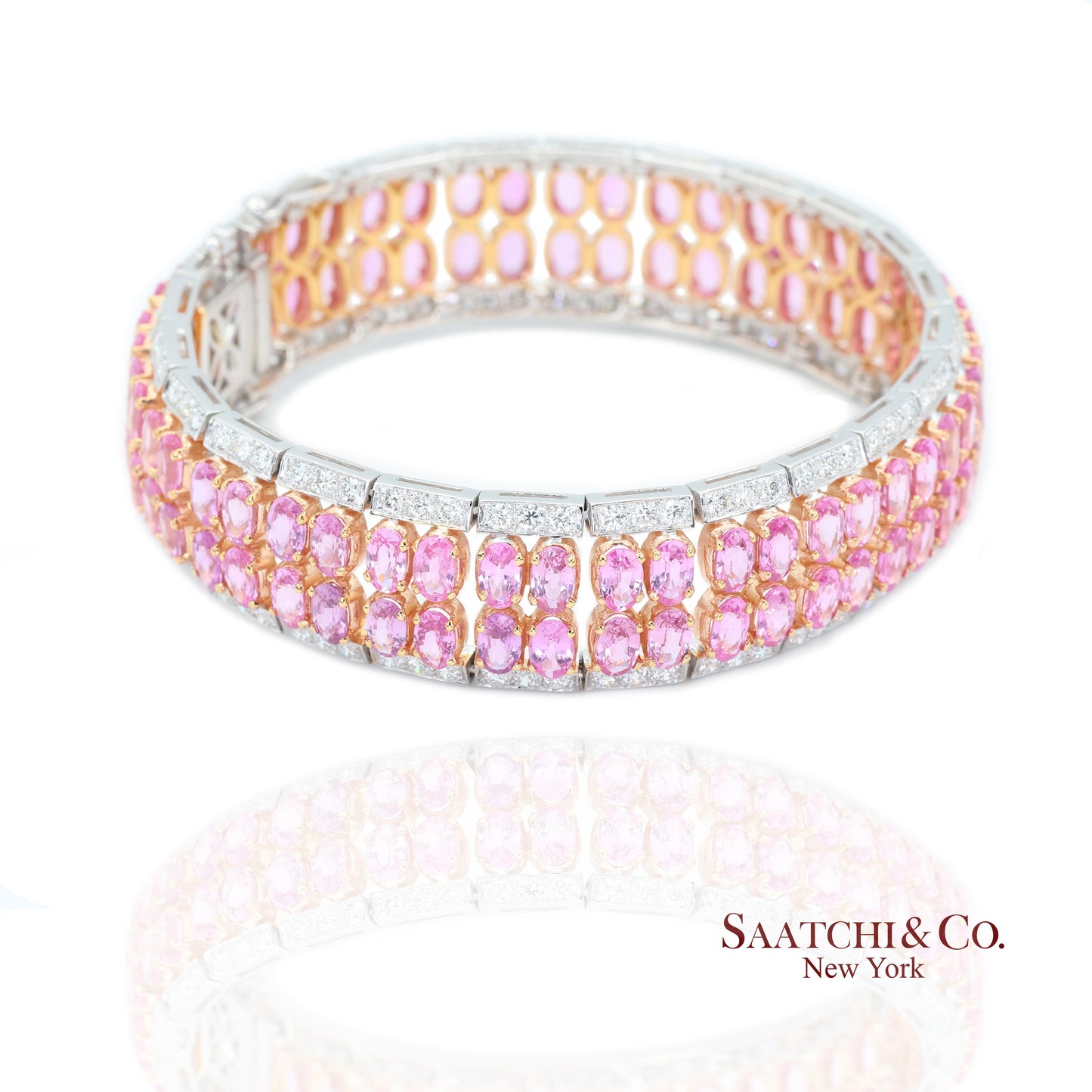 18k (750) White Gold Natural Pink Sapphire and Diamond Bangle Bracelet