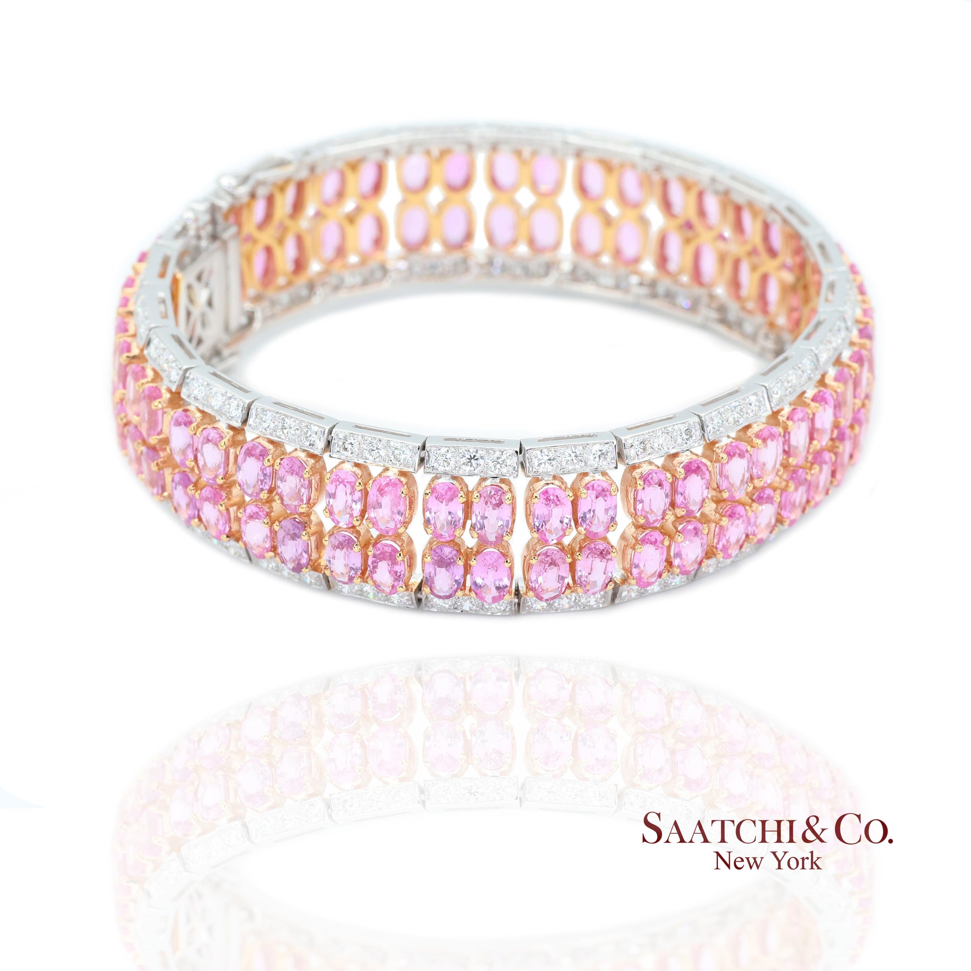 18k (750) White Gold Natural Pink Sapphire and Diamond Bangle Bracelet