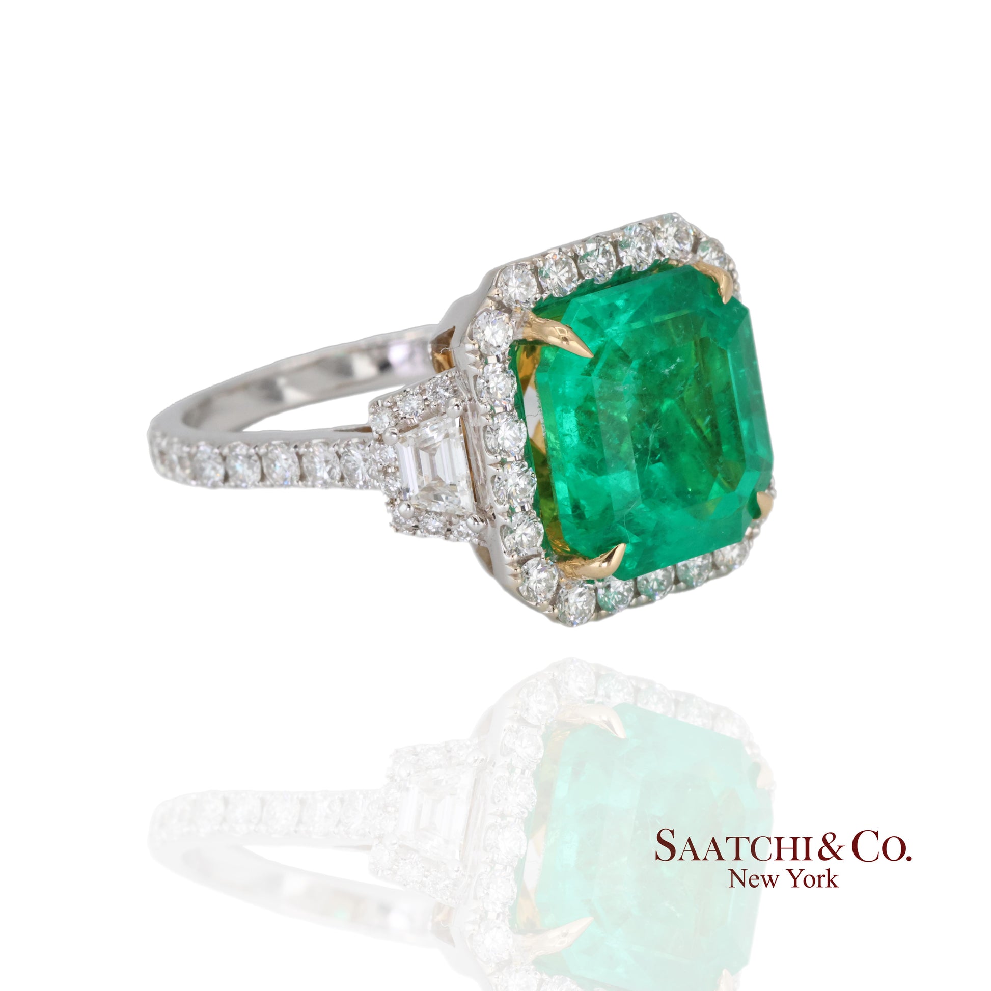 GIA 18k (750) White Gold Natural Colombian Emerald and Natural Diamond Ring