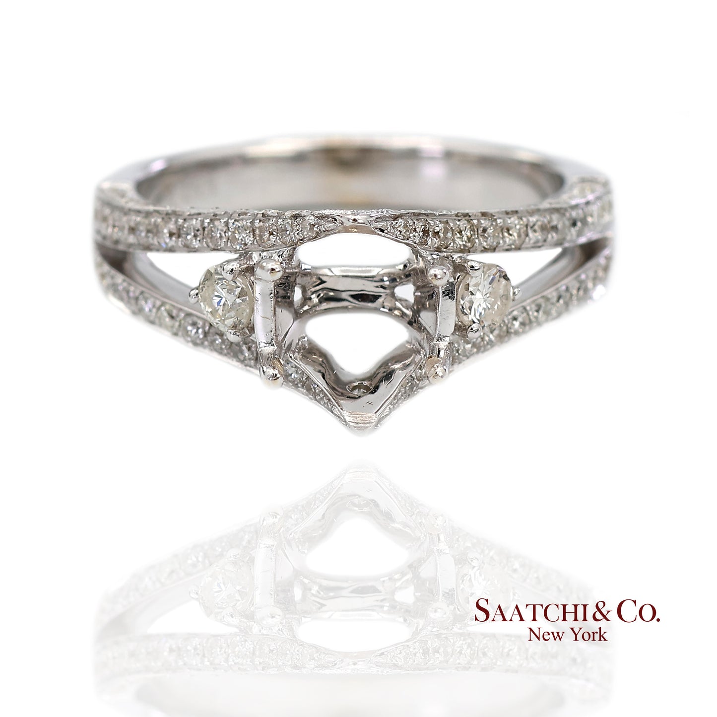 18K (750) White Gold Natural Brilliant Diamond Semi Mount Ring Size 6.5