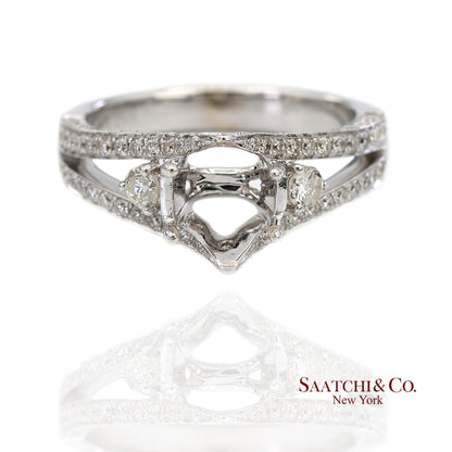 18K (750) White Gold Natural Brilliant Diamond Semi Mount Ring Size 6.5