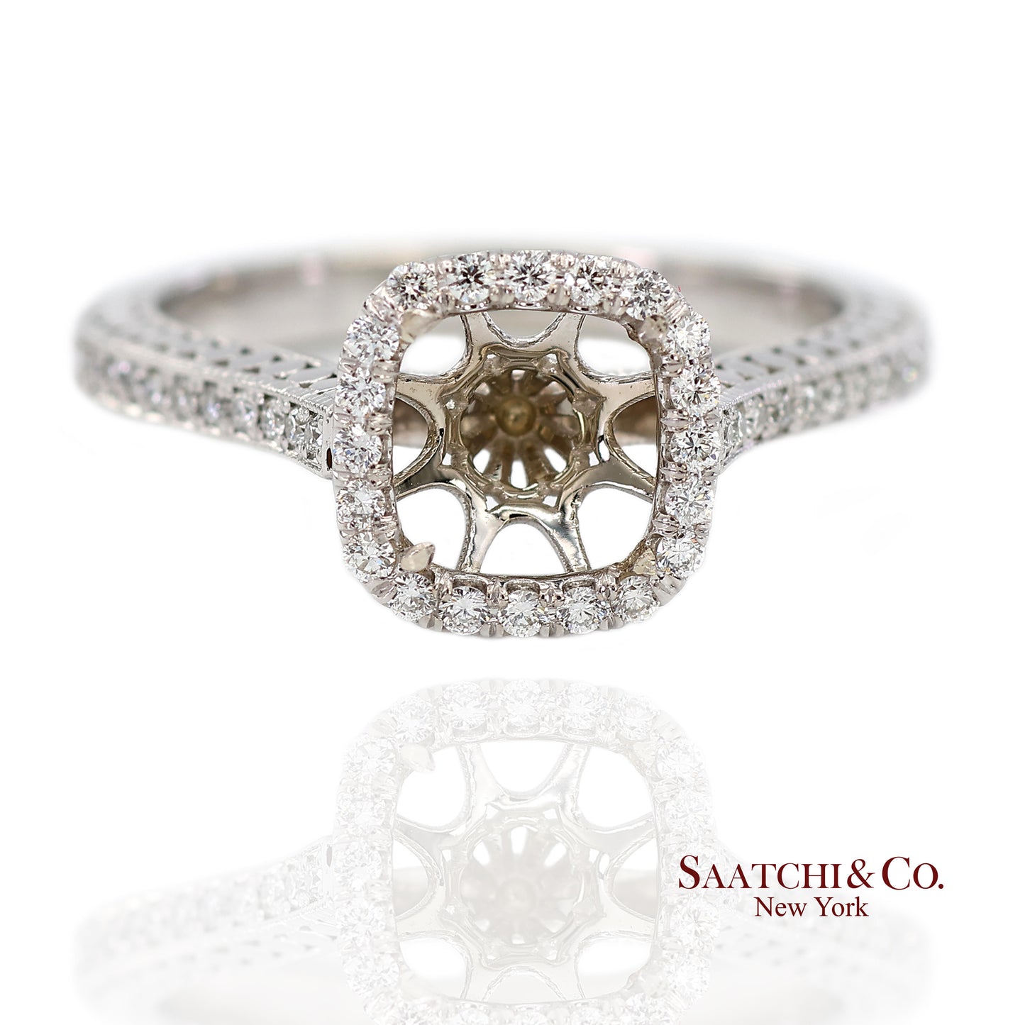 14K (585) White Gold Natural Brilliant Diamond Semi Mount Ring Size 7