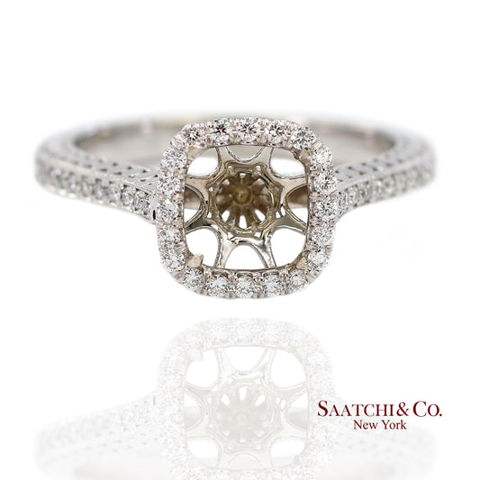 14K (585) White Gold Natural Brilliant Diamond Semi Mount Ring Size 7