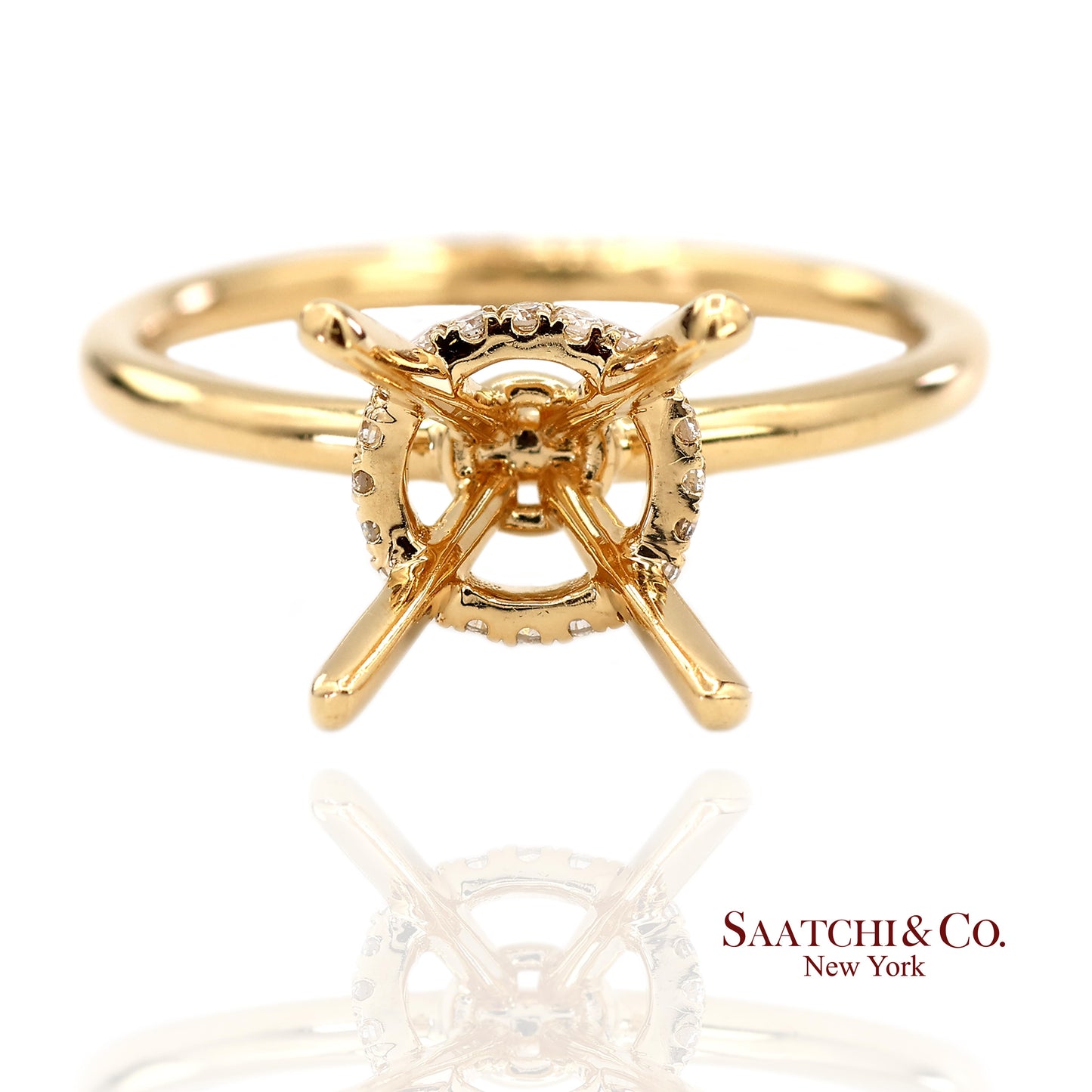 18K (750) Yellow Gold Natural Brilliant Diamond Semi Mount Ring Size 6