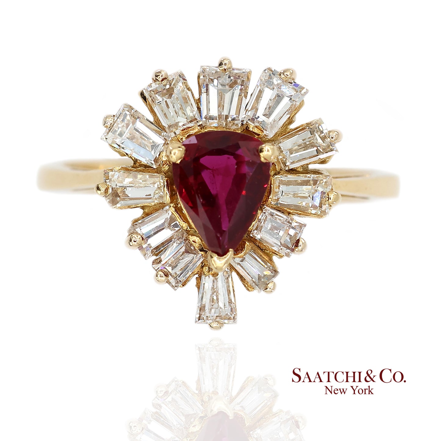 18K(750) Yellow Gold Natural Diamond Ballerina Ruby Ring