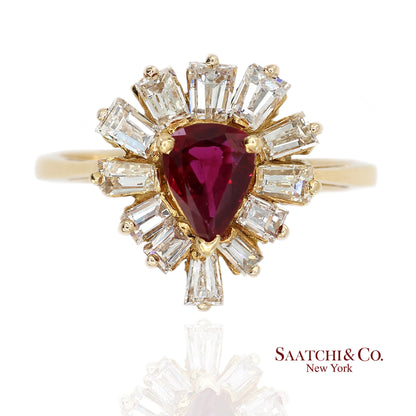 18K(750) Yellow Gold Natural Diamond Ballerina Ruby Ring
