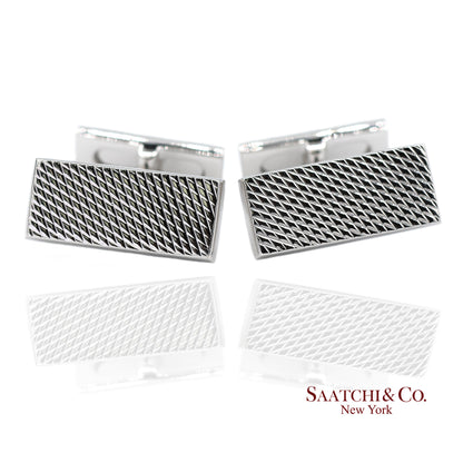 Asprey London 18K(750) Solid White Gold Classic Rectangular Crosshatch Cufflinks