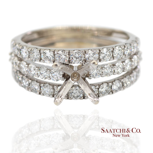 14K (585) White Gold Natural Brilliant Diamond Semi Mount Ring Size 7