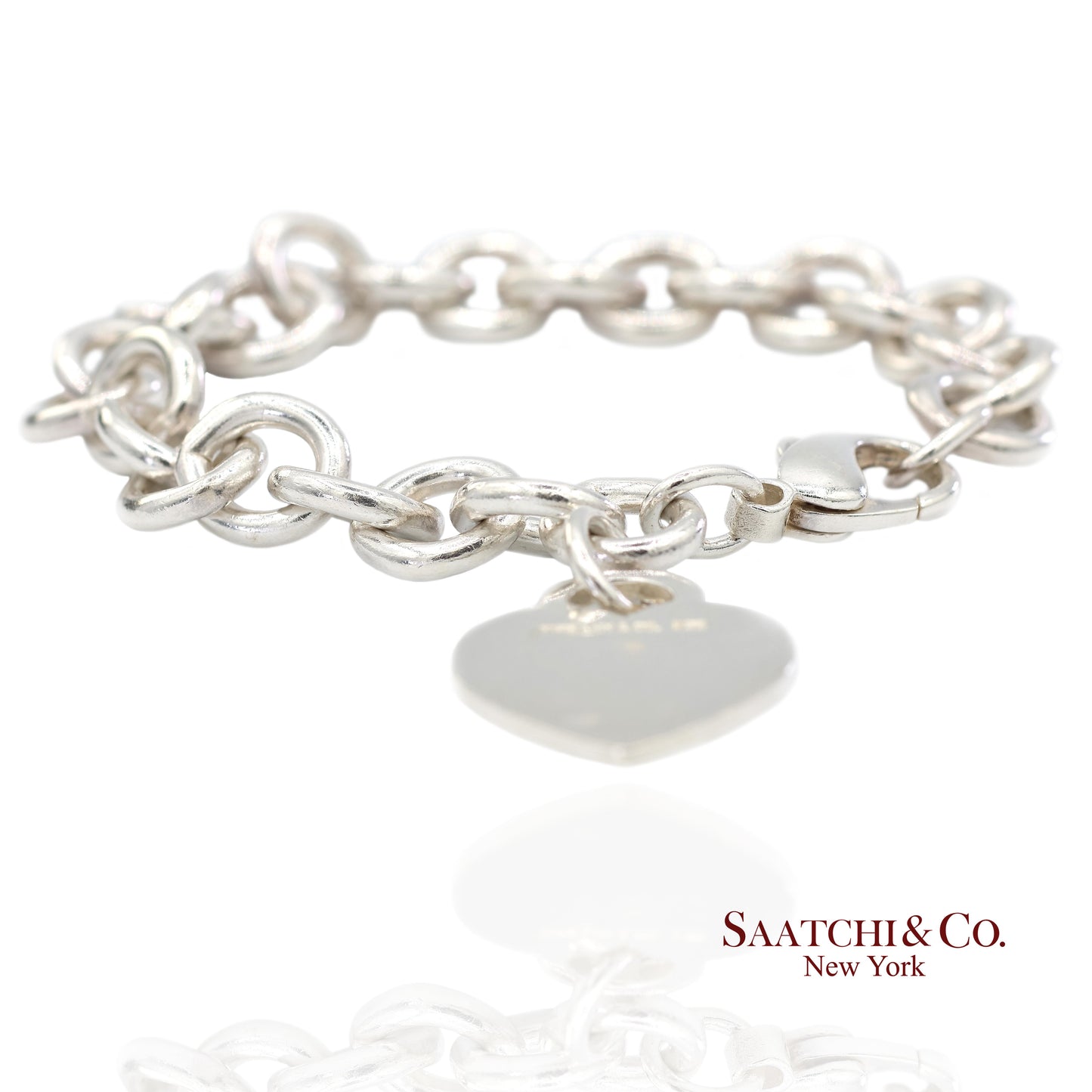 Tiffany & Co. 925 Sterling Silver Heart Charm Cable Chain Bracelet