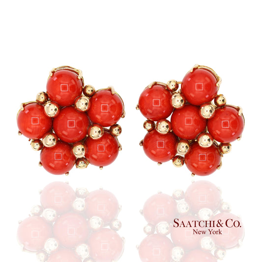 14K(585) Solid Yellow Gold Coral Omega Earrings
