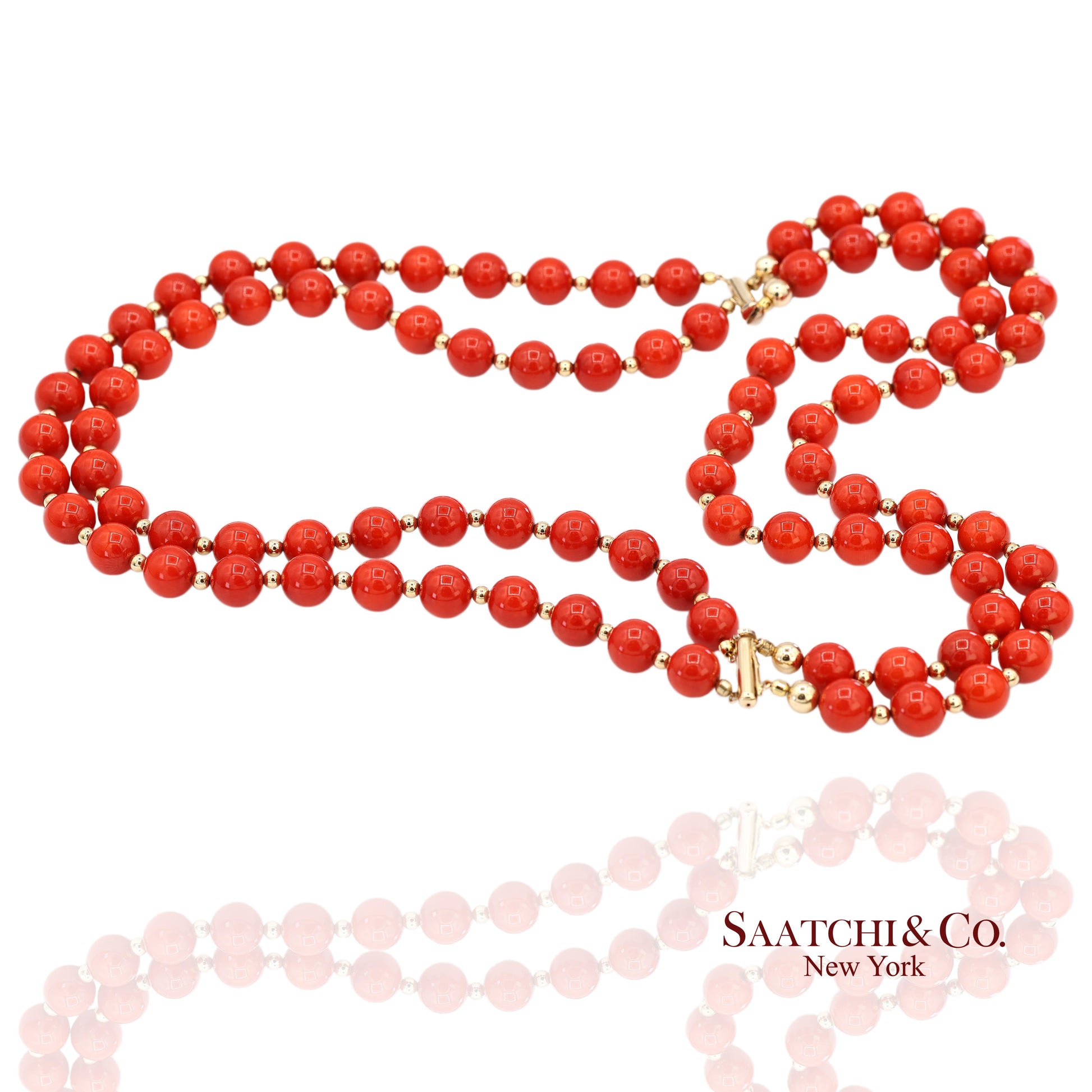 14K(585) Solid Yellow Gold Coral Necklace