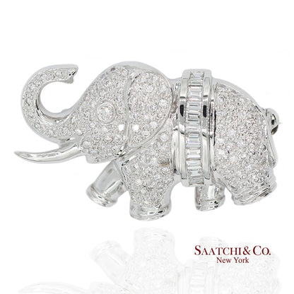 18K (750) White Gold Natural Diamond Elephant Brooch/Pin