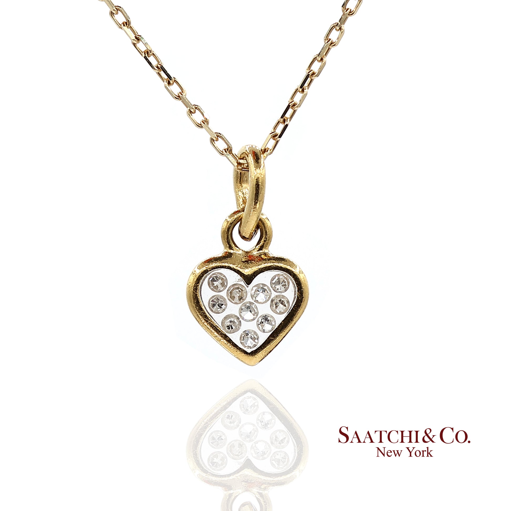 18K Natural Diamond Heart Shape Pendant with 14K Yellow Gold Chain