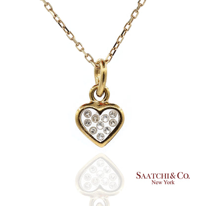 18K Natural Diamond Heart Shape Pendant with 14K Yellow Gold Chain