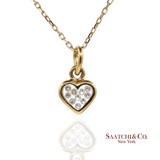 18K Natural Diamond Heart Shape Pendant with 14K Yellow Gold Chain