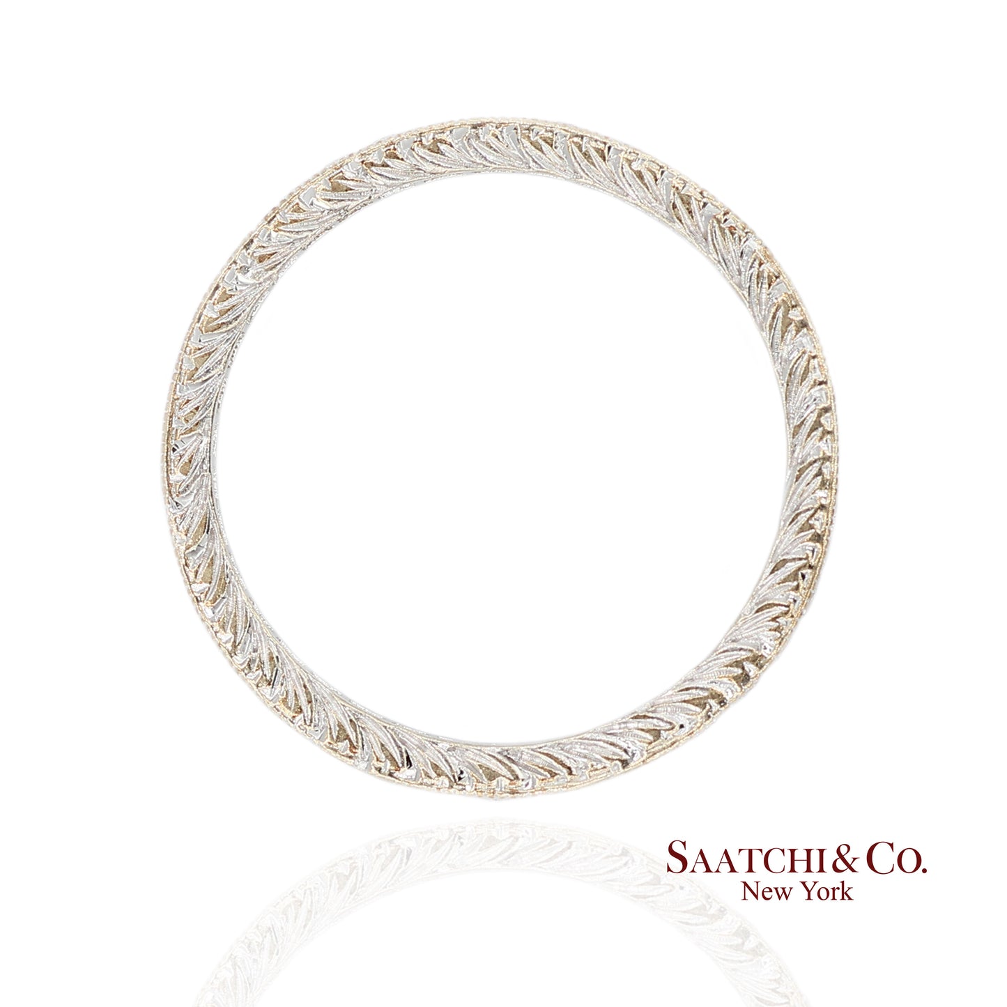 18K (750) White Gold Exquisite Hand Engraving and Milgrain Detailing Band Ring