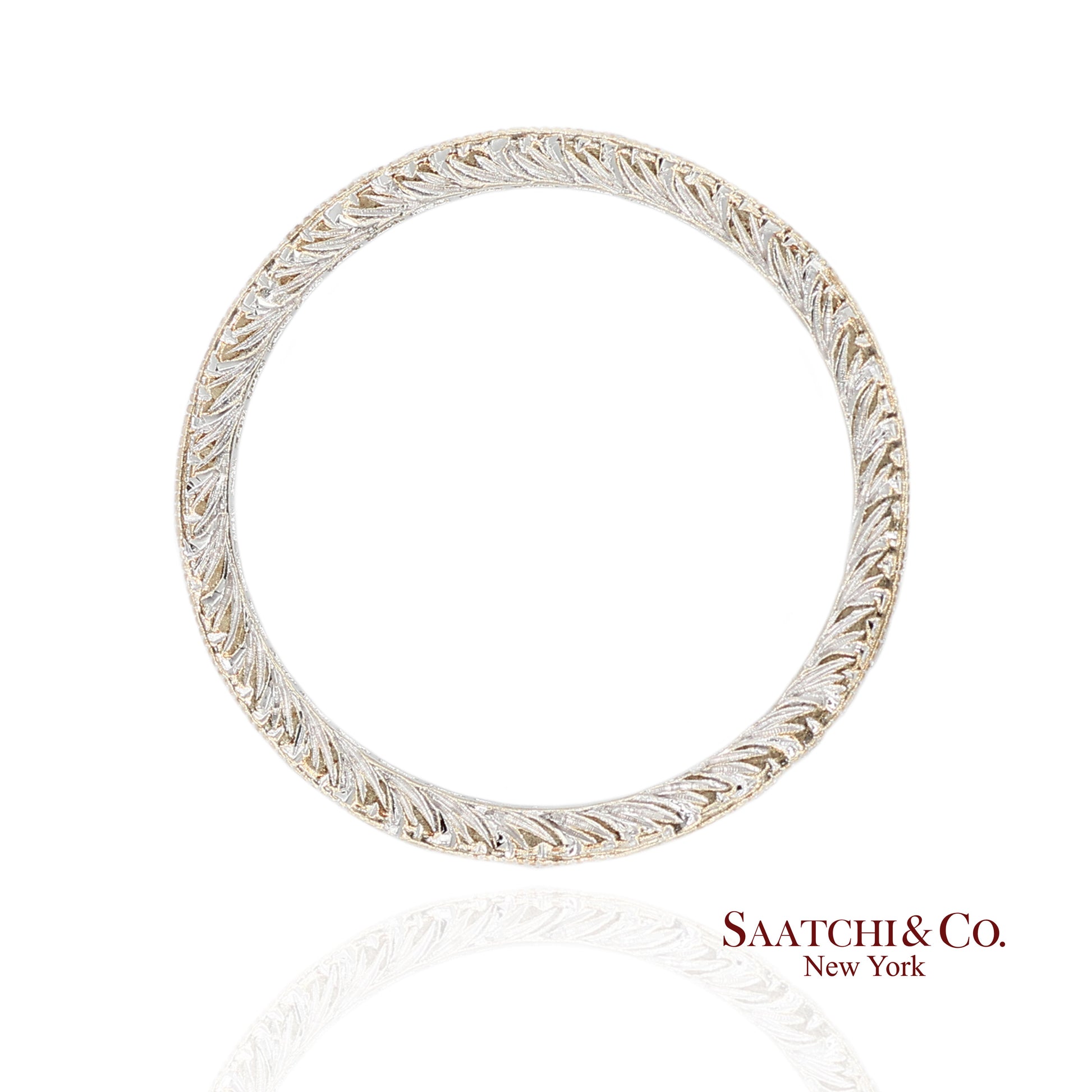 18K (750) White Gold Exquisite Hand Engraving and Milgrain Detailing Band Ring