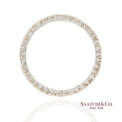 18K (750) White Gold Exquisite Hand Engraving and Milgrain Detailing Band Ring