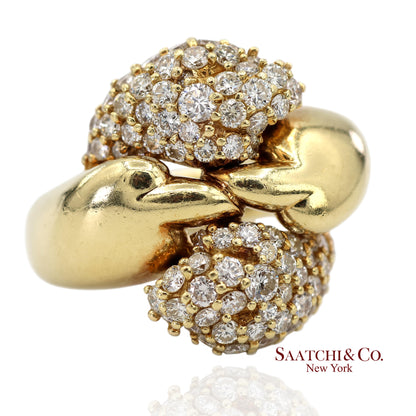 18K (750) Yellow Gold Natural Diamond Jose Hess Vintage Designer Ring