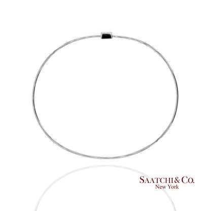 18K(750) Solid White Gold Natural Diamond Square Shape Bangle Bracelet