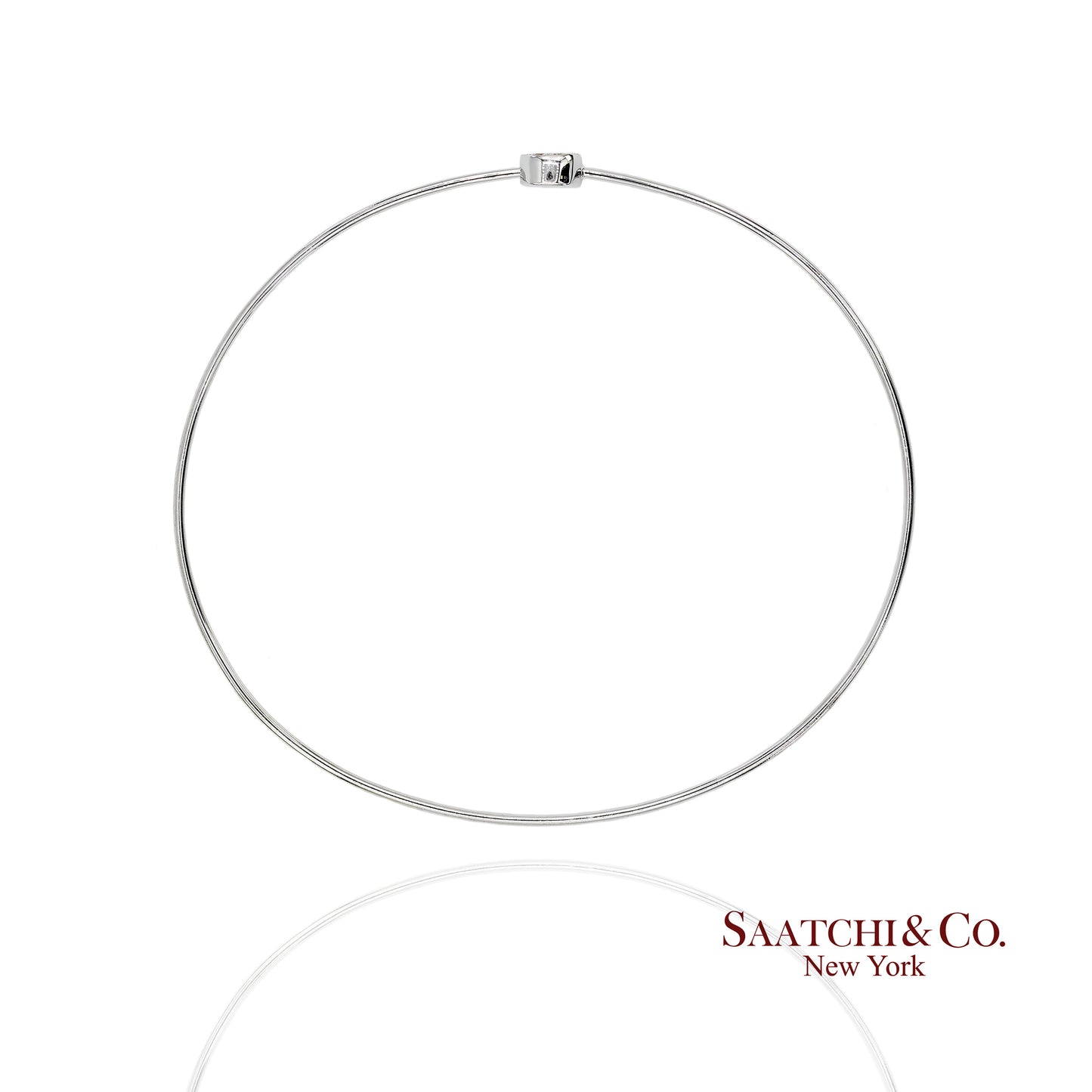 18K(750) Solid White Gold Natural Diamond Round Shape Bangle Bracelet