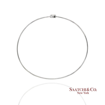 18K(750) Solid White Gold Natural Diamond Round Shape Bangle Bracelet