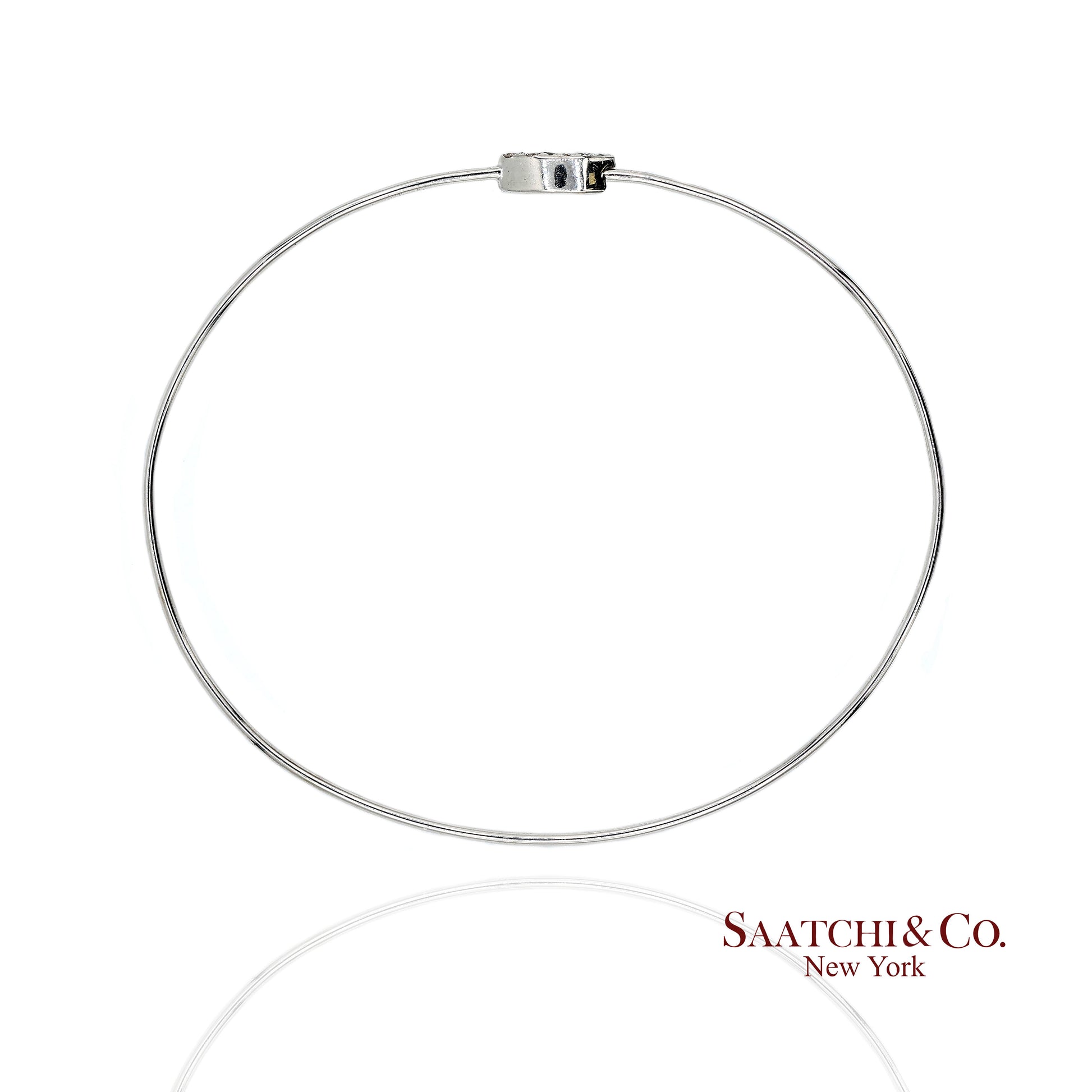 18K(750) Solid White Gold Natural Diamond Marquise Shape Bangle Bracelet
