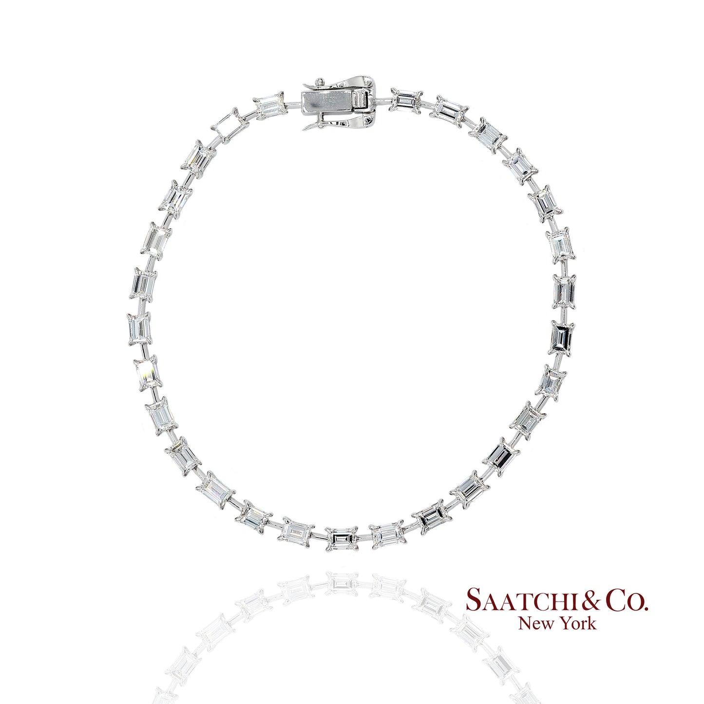 18K(750) White Gold Natural Diamond Emerald Cut Tennis Bracelet
