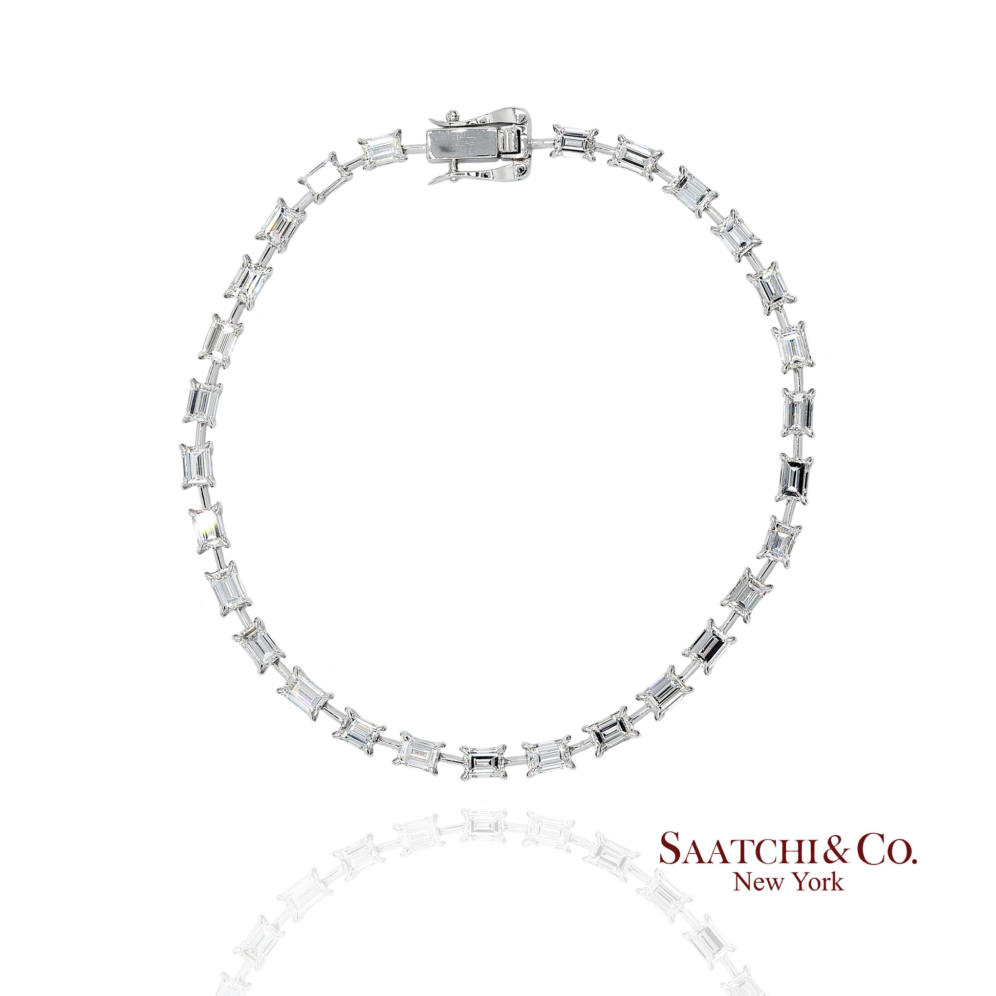 18K(750) White Gold Natural Diamond Emerald Cut Tennis Bracelet