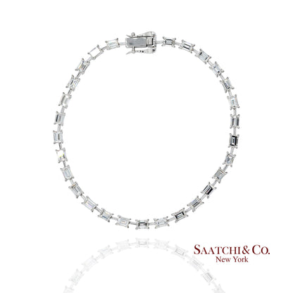 18K(750) White Gold Natural Diamond Emerald Cut Tennis Bracelet