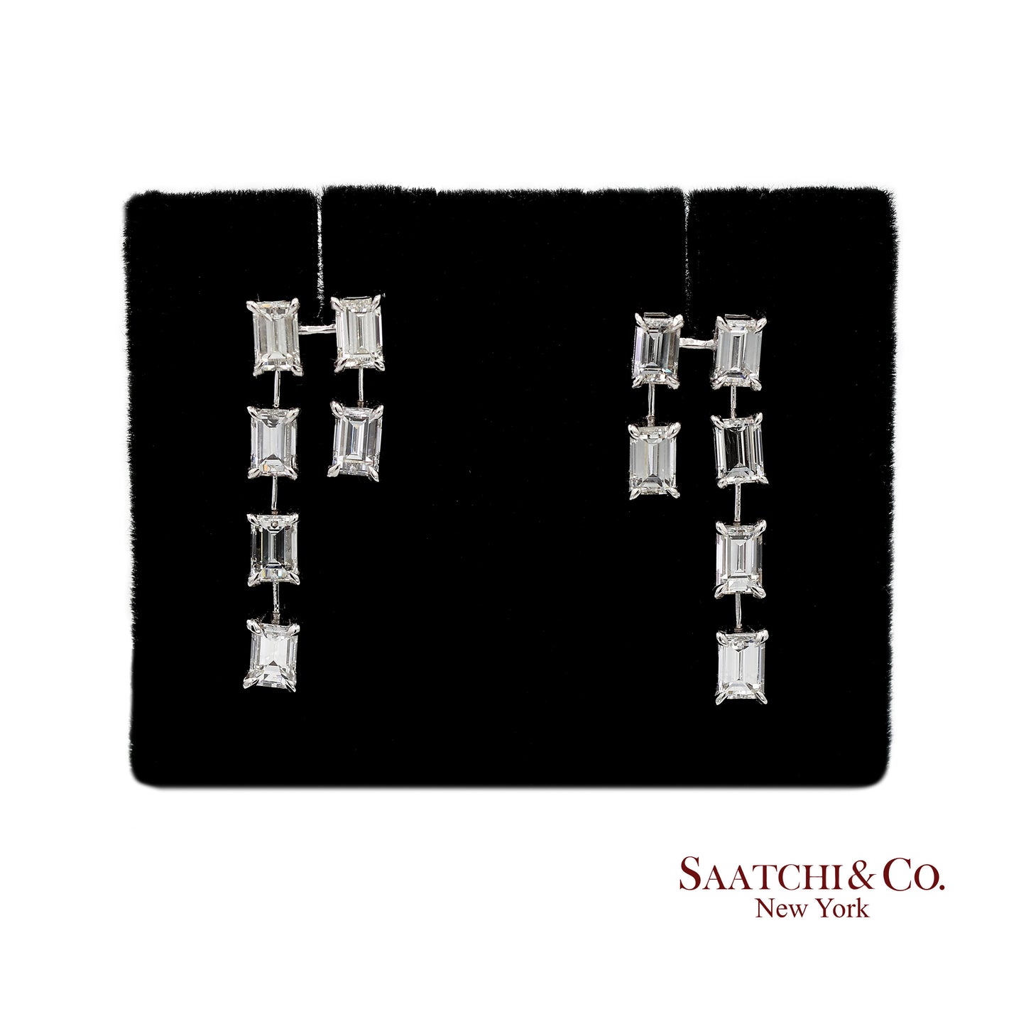 18K(750) White Gold Natural Diamond Emerald Cut Earrings