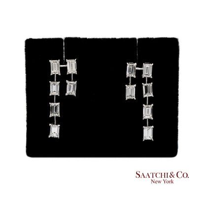 18K(750) White Gold Natural Diamond Emerald Cut Earrings