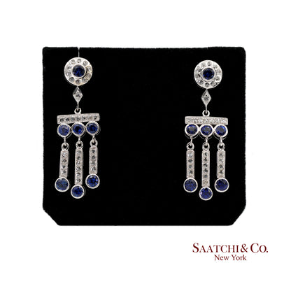 14K(585) Vintage White Gold Natural Diamond and Sapphire Earrings