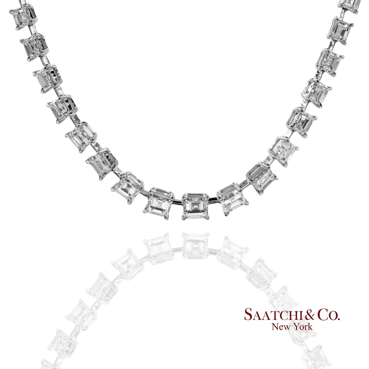 18K(750) White Gold Carre Cut Natural Diamond Tennis Necklace