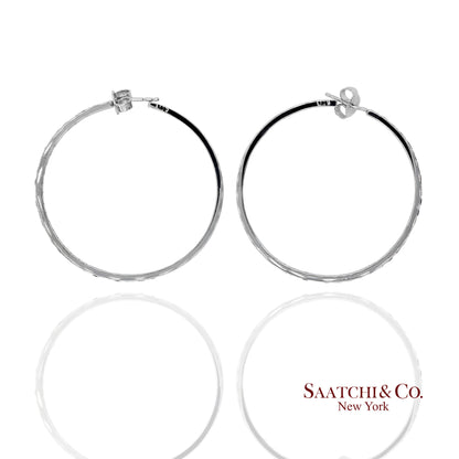 18K(750) Solid White Gold Natural Diamond and Sapphire Hoops Earrings