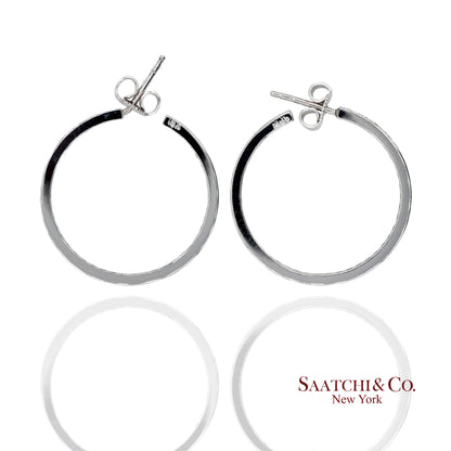 18K(750) Solid White Gold In and Out Natural Diamond Hoop Earrings