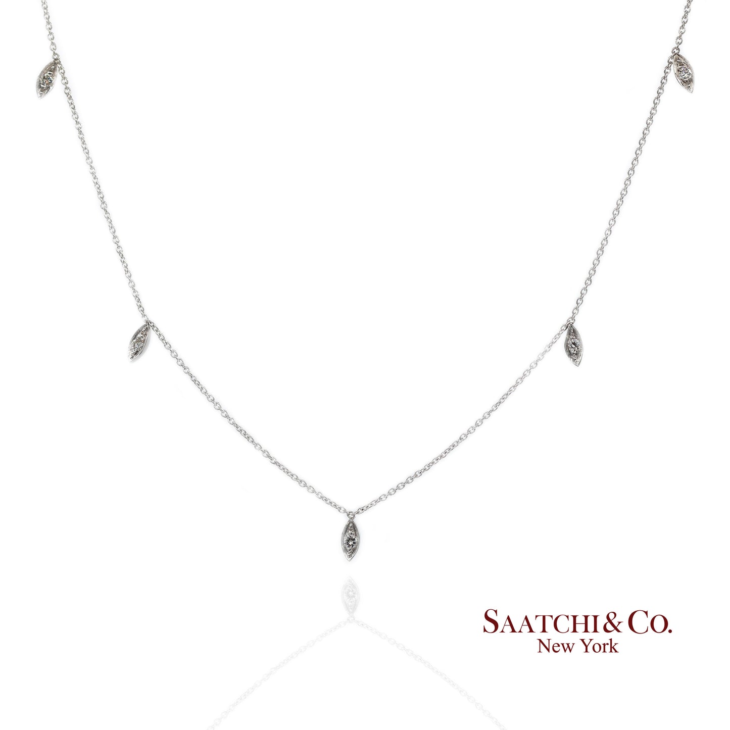 18K(750) White Gold Natural Diamond Marquise Shape Pendant Necklace with Chain