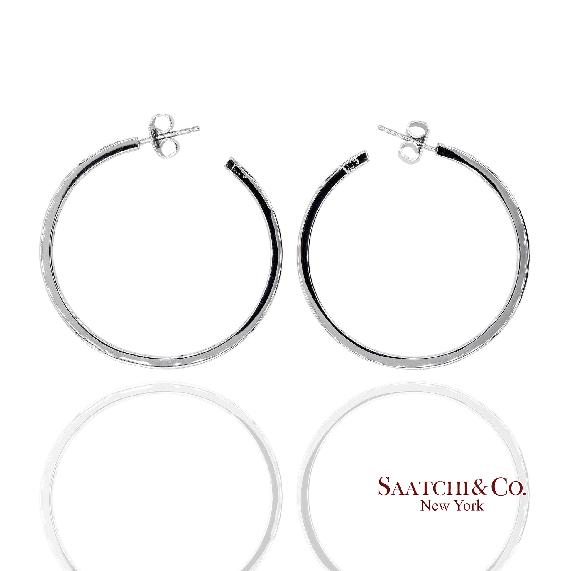 18K(750) Solid White Gold Natural Diamond Hoop Earrings
