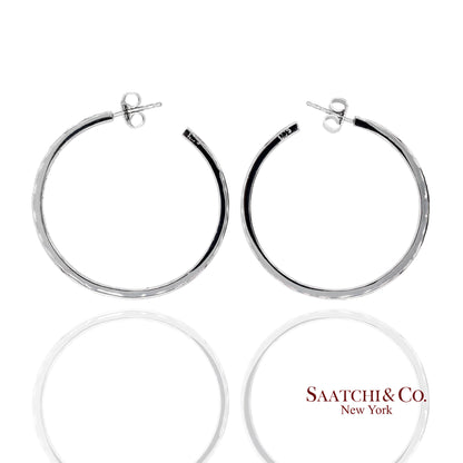 18K(750) Solid White Gold Natural Diamond Hoop Earrings