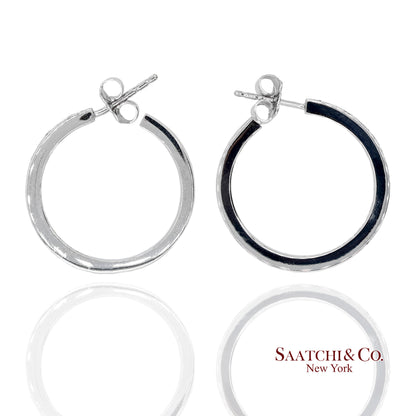 18K(750) Solid White Gold Natural Diamond Hoop Earrings