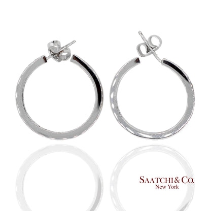18K(750) Solid White Gold Natural Diamond Hoop Earrings